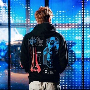 Men's Black and Blue Graphic Hoodie